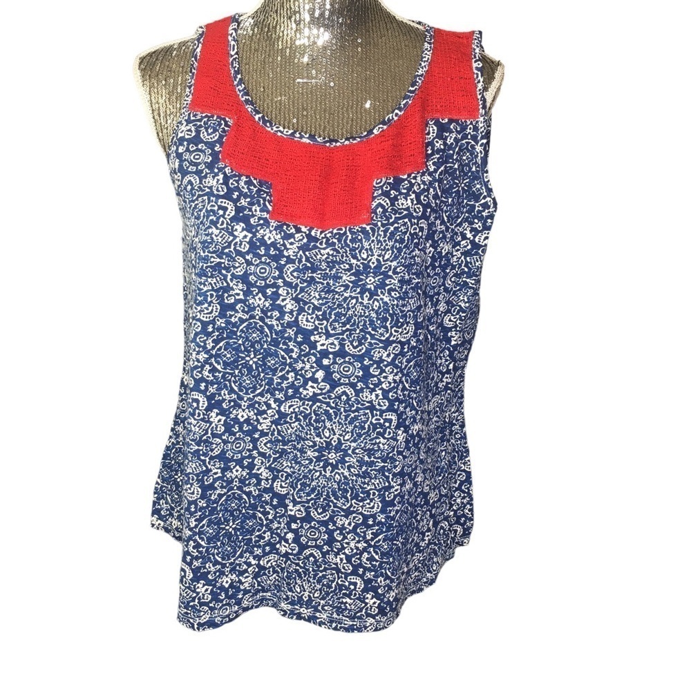 New Lucky Brand tank top red mesh top blue medallion Plus 1X